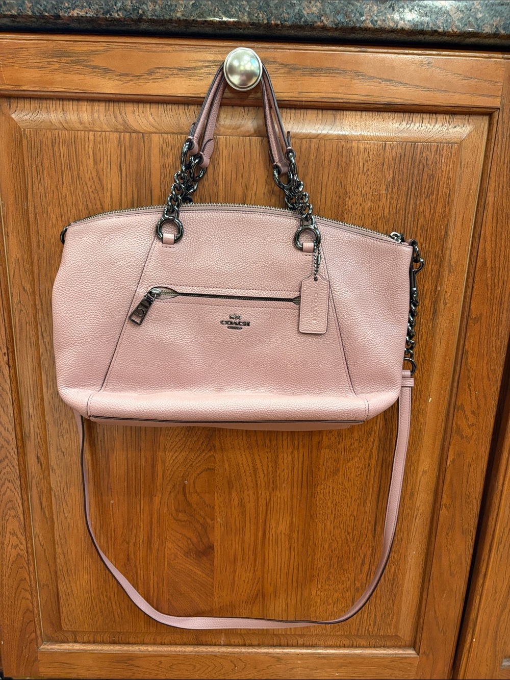 Coach Blush Pink Pebbled Leather Shoulder Bag with Chain Handles